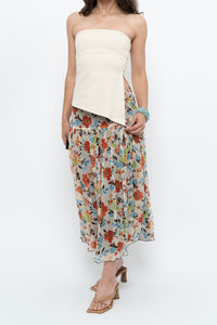Vintage x Colourful Floral Tiered Silk Midi Skirt (M-XL)