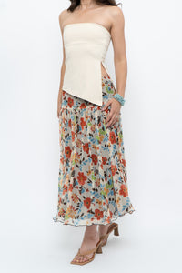 Vintage x Colourful Floral Tiered Silk Midi Skirt (M-XL)