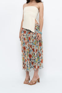 Vintage x Colourful Floral Tiered Silk Midi Skirt (M-XL)