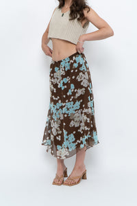 Vintage x Brown Floral Flowy Midi Skirt (S-L)