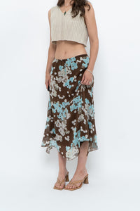 Vintage x Brown Floral Flowy Midi Skirt (S-L)