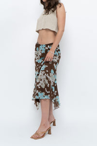 Vintage x Brown Floral Flowy Midi Skirt (S-L)