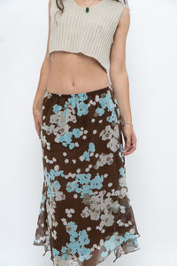 Vintage x Brown Floral Flowy Midi Skirt (S-L)