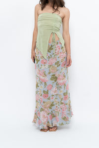 Vintage x Baby Blue, Pink Patterned Reversible Midi Skirt (M-XL)