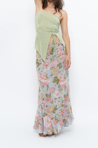 Vintage x Baby Blue, Pink Patterned Reversible Midi Skirt (M-XL)