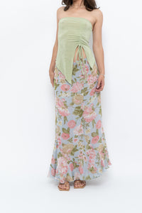 Vintage x Baby Blue, Pink Patterned Reversible Midi Skirt (M-XL)
