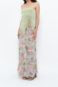 Vintage x Baby Blue, Pink Patterned Reversible Midi Skirt (M-XL)