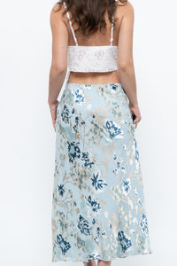 Vintage x Baby Blue Patterned Silk-Blend Maxi Skirt (M-XL)