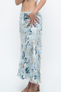 Vintage x Baby Blue Patterned Silk-Blend Maxi Skirt (M-XL)