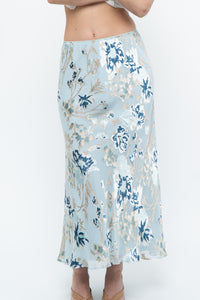 Vintage x Baby Blue Patterned Silk-Blend Maxi Skirt (M-XL)