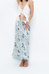 Vintage x Baby Blue Patterned Silk-Blend Maxi Skirt (M-XL)