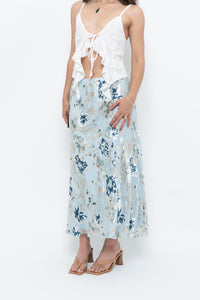 Vintage x Baby Blue Patterned Silk-Blend Maxi Skirt (M-XL)