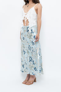 Vintage x Baby Blue Patterned Silk-Blend Maxi Skirt (M-XL)