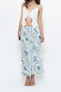 Vintage x Baby Blue Patterned Silk-Blend Maxi Skirt (M-XL)
