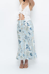 Vintage x Baby Blue Patterned Silk-Blend Maxi Skirt (M-XL)