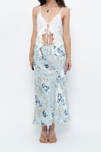 Vintage x Baby Blue Patterned Silk-Blend Maxi Skirt (M-XL)