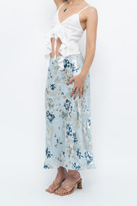 Vintage x Baby Blue Patterned Silk-Blend Maxi Skirt (M-XL)