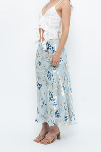Vintage x Baby Blue Patterned Silk-Blend Maxi Skirt (M-XL)