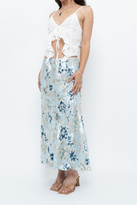 Vintage x Baby Blue Patterned Silk-Blend Maxi Skirt (M-XL)