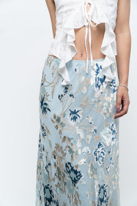 Vintage x Baby Blue Patterned Silk-Blend Maxi Skirt (M-XL)