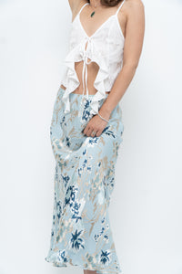 Vintage x Baby Blue Patterned Silk-Blend Maxi Skirt (M-XL)