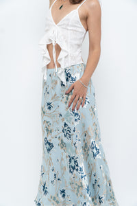 Vintage x Baby Blue Patterned Silk-Blend Maxi Skirt (M-XL)