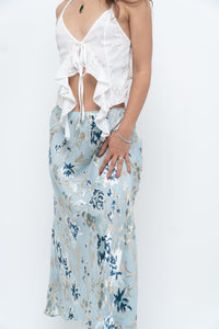 Vintage x Baby Blue Patterned Silk-Blend Maxi Skirt (M-XL)