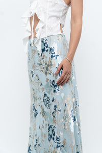 Vintage x Baby Blue Patterned Silk-Blend Maxi Skirt (M-XL)