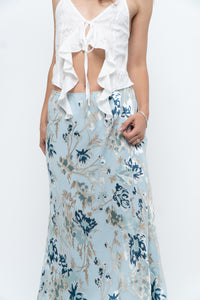 Vintage x Baby Blue Patterned Silk-Blend Maxi Skirt (M-XL)