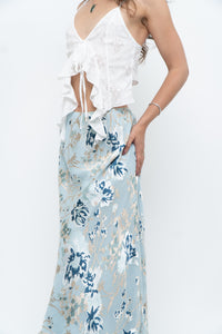 Vintage x Baby Blue Patterned Silk-Blend Maxi Skirt (M-XL)