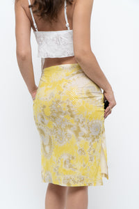 Vintage x Yellow Shiny Patterned Midi Skirt (M-XL)