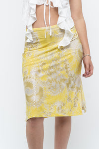 Vintage x Yellow Shiny Patterned Midi Skirt (M-XL)
