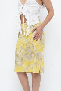 Vintage x Yellow Shiny Patterned Midi Skirt (M-XL)