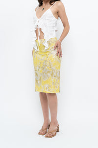 Vintage x Yellow Shiny Patterned Midi Skirt (M-XL)