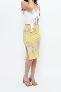 Vintage x Yellow Shiny Patterned Midi Skirt (M-XL)