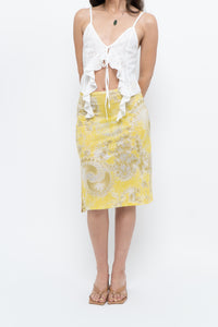 Vintage x Yellow Shiny Patterned Midi Skirt (M-XL)