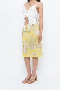 Vintage x Yellow Shiny Patterned Midi Skirt (M-XL)