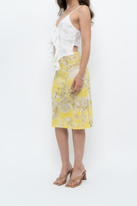 Vintage x Yellow Shiny Patterned Midi Skirt (M-XL)