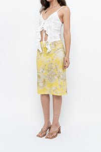 Vintage x Yellow Shiny Patterned Midi Skirt (M-XL)