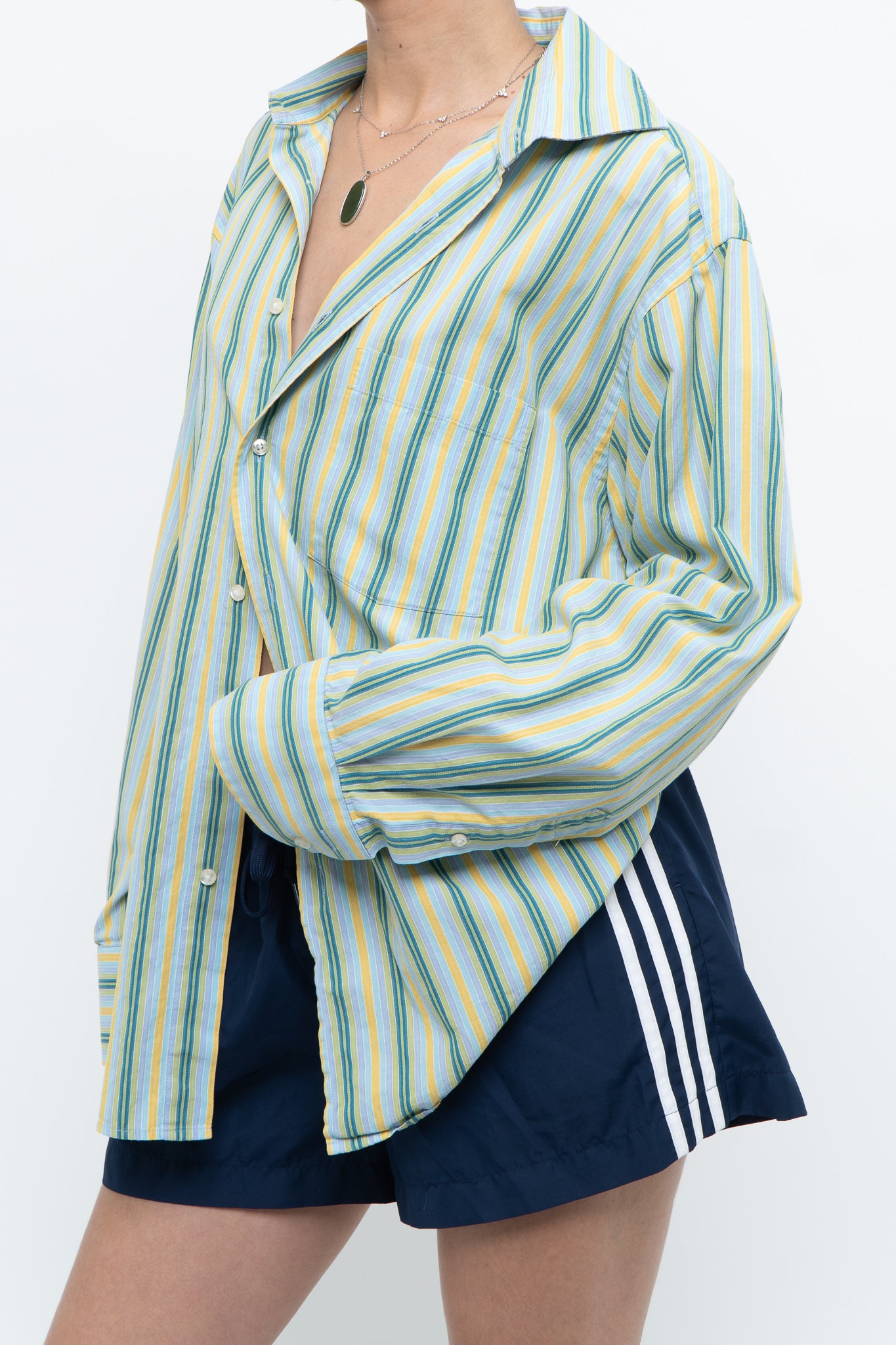 Vintage x Made in Thailand x Blue, Green Striped Cotton Buttonup (S-L)