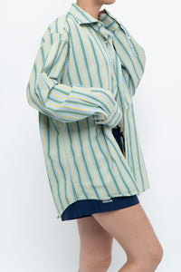 Vintage x Made in Thailand x Blue, Green Striped Cotton Buttonup (S-L)