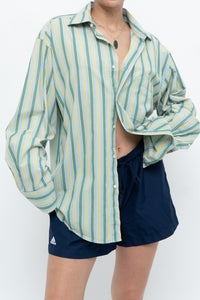 Vintage x Made in Thailand x Blue, Green Striped Cotton Buttonup (S-L)