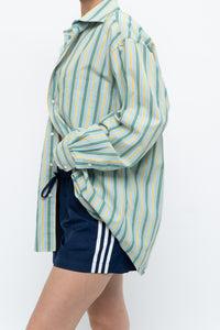 Vintage x Made in Thailand x Blue, Green Striped Cotton Buttonup (S-L)