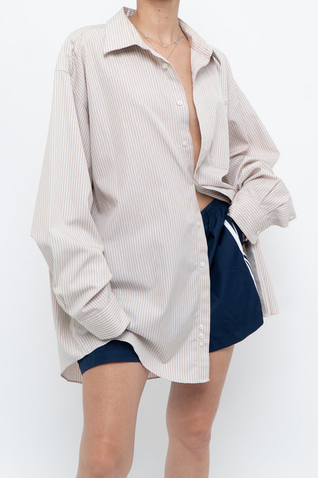 Vintage x Beige, White Cotton Striped Beach Buttonup (M-XXL)