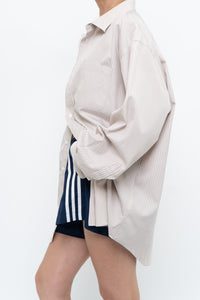 Vintage x Beige, White Cotton Striped Beach Buttonup (M-XXL)
