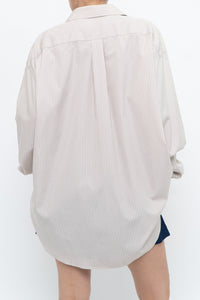 Vintage x Beige, White Cotton Striped Beach Buttonup (M-XXL)