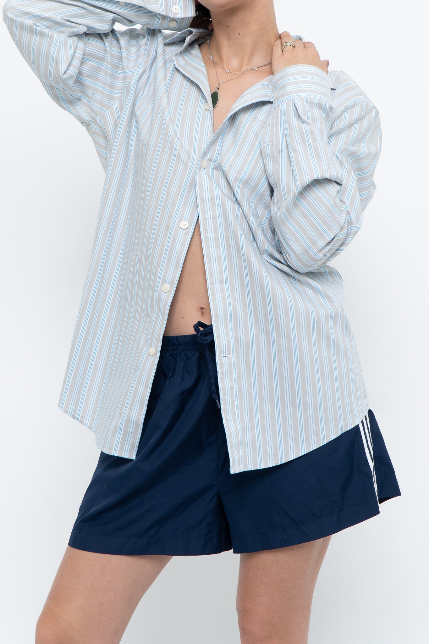 Vintage x EDDIE BAUER Blue, Grey Striped Cotton Buttonup (S, M)