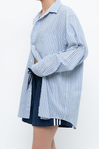 Vintage x White, Blue Striped Flowy Beach Buttonup (S-XL)