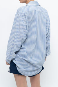 Vintage x White, Blue Striped Flowy Beach Buttonup (S-XL)