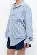 Load image into Gallery viewer, Vintage x White, Blue Striped Flowy Beach Buttonup (S-XL)